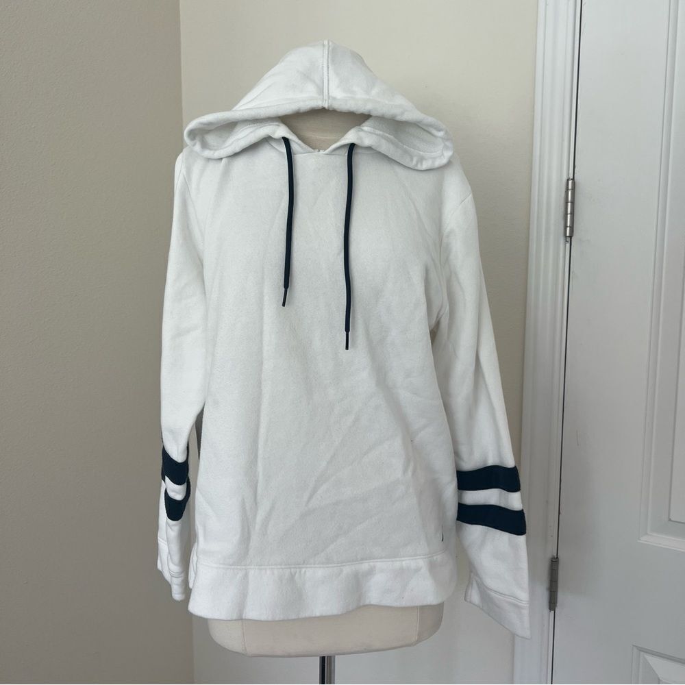 Náutica Hoodie with blue sleeve stripes L